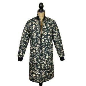 Reversible Floral & Black Long Bomber Jacket With Red Pocket Accents
